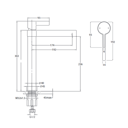 Jamie J Martini Extended Basin Mixer Matte Black and Chrome