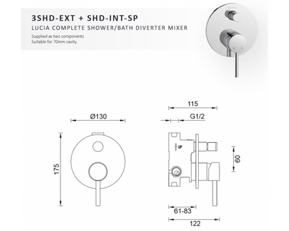 Abey Gareth Ashton Lucia Shower/Bath Mixer W/ Divertor - Chrome