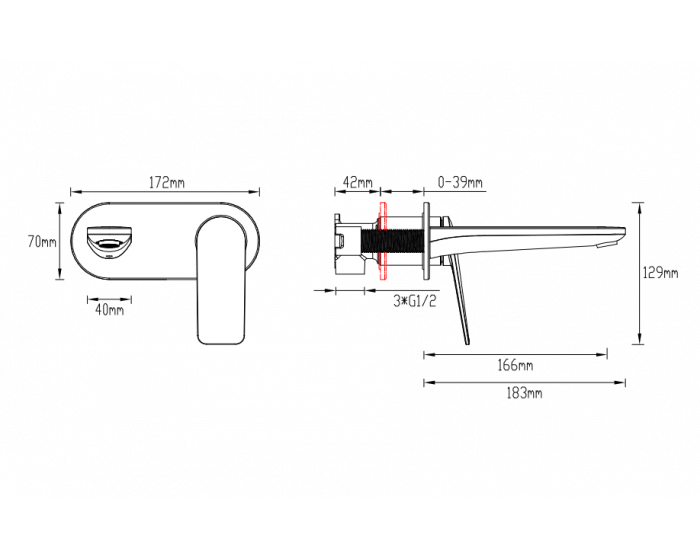 Abey Gareth Ashton Vela 165mm Wall Combination Mixer - Matte Black
