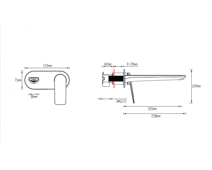 Abey Gareth Ashton Vela 220mm Wall Combination Mixer - Gun Metal