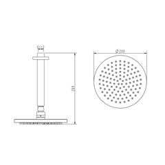 Abey Gareth Ashton Brass 200mm Round Shower Head with Ceiling Dropper - Black