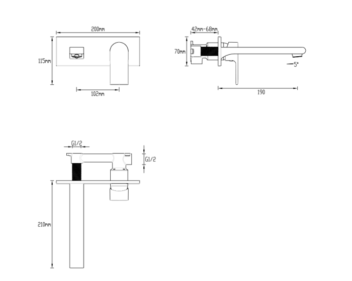 Abey Gareth Ashton Park Avenue Wall Basin / Bath Combination Mixer - Matte Black