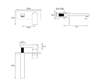Abey Gareth Ashton Park Avenue Wall Basin / Bath Combination Mixer - Matte Black