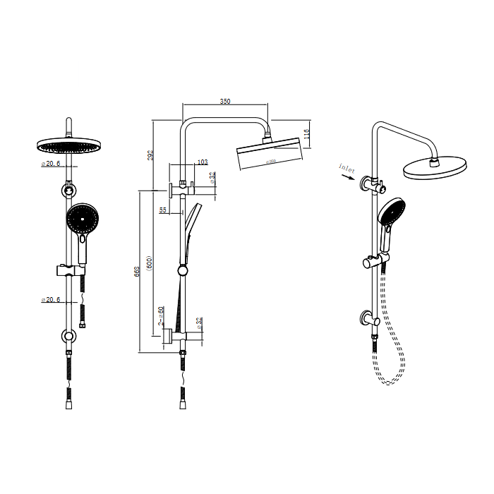 Linkware Gabe Twin Shower System On Rail - Gun Metal