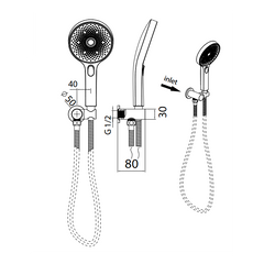 Linkware Gabe Shower On Water Inlet Bracket - Brushed Gold