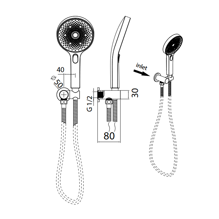 Linkware Gabe Shower On Water Inlet Bracket - Brushed Nickel