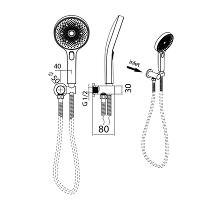 Linkware Gabe Shower On Water Inlet Bracket - Brushed Nickel