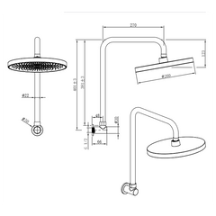 Linkware Gabe High Rise Shower Arm and Rose - Brushed Gold