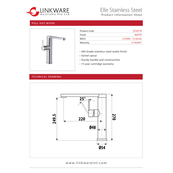 Linkware Elle Stainless Steel Noble Sink Mixer