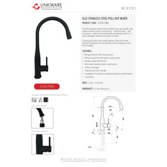 Linkware Elle Matte Black Pull Out Sink Mixer