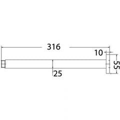 ACL 300mm Long Square Ceiling Arm Matt Black