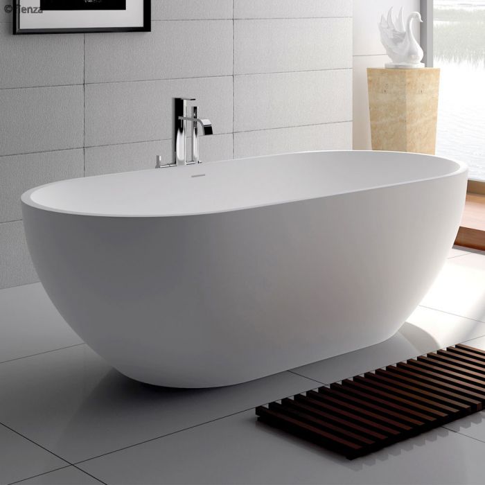 Fienza Nero 1550mm Matte White Stone Bath