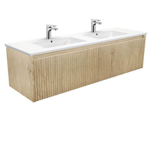 Fienza 1500mm Dolce Alina Double Bowl Wall Hung Vanity - Scandi Oak