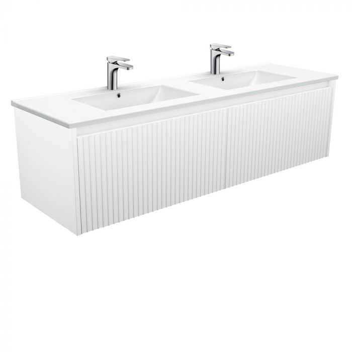Fienza 1500mm Dolce Alina Double Bowl Wall Hung Vanity - Satin White
