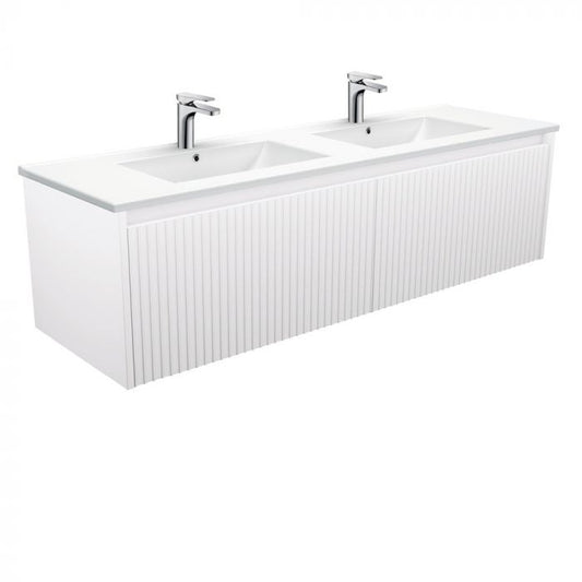 Fienza 1500mm Dolce Alina Double Bowl Wall Hung Vanity - Satin White