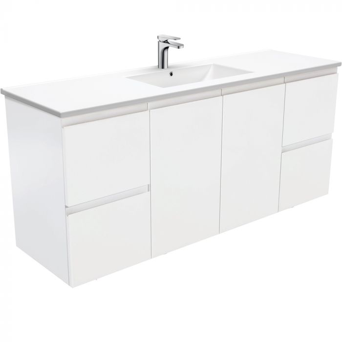 Fienza 1500mm Dolce Fingerpull Wall Hung Vanity - Satin White