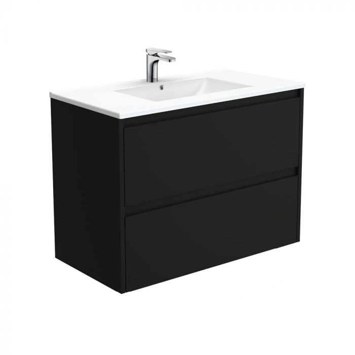 Fienza 900mm Dolce Amato Double Draw Wall Hung Vanity - Satin Black