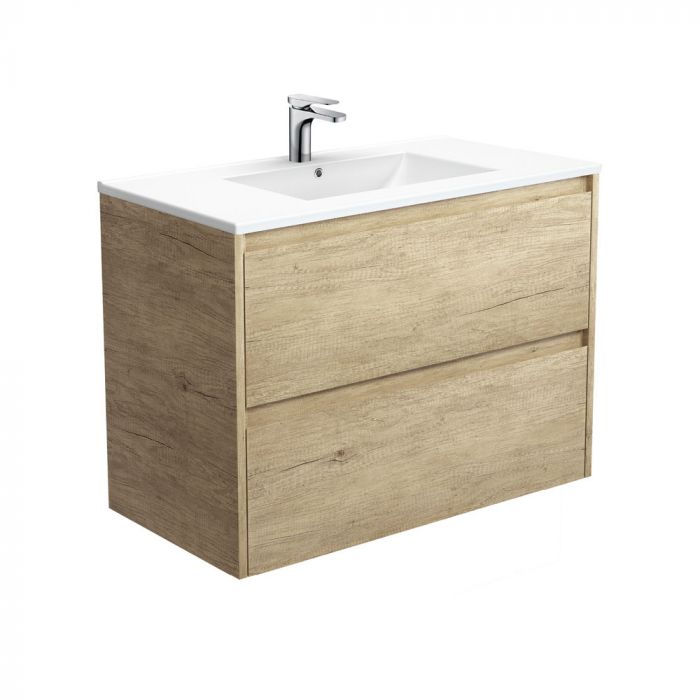 Fienza 900mm Dolce Amato Double Draw Wall Hung Vanity - Scandi Oak