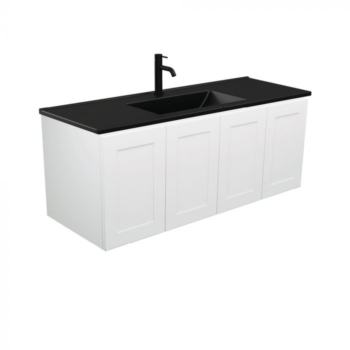 Fienza 1200mm Dolce Matte Black Top Mila Wall Hung Vanity - Satin White