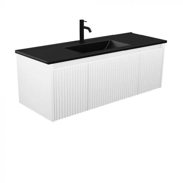 Fienza 1200mm Dolce Matte Black Top Alina Wall Hung Vanity - Satin White, Scandi Oak