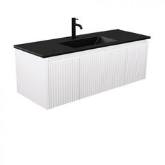 Fienza 1200mm Dolce Matte Black Top Alina Wall Hung Vanity - Satin White, Scandi Oak