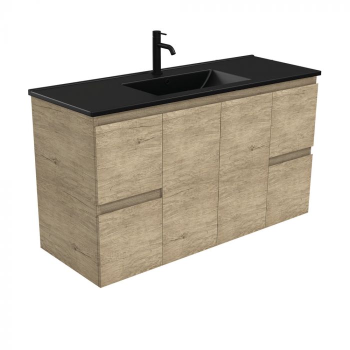 Fienza 1200mm Dolce Matte Black Top Scandi Oak Wall Hung Vanity