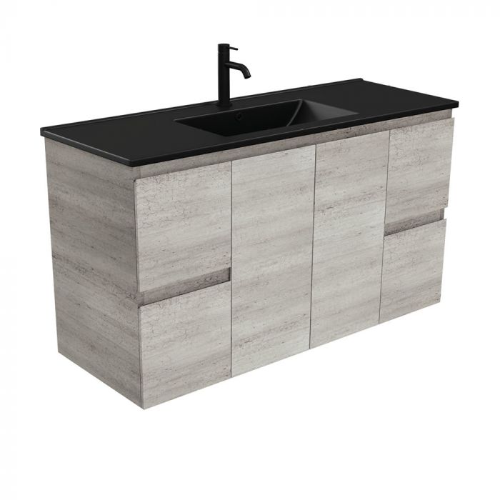 Fienza 1200mm Dolce Matte Black Top Industrial Wall Hung Vanity