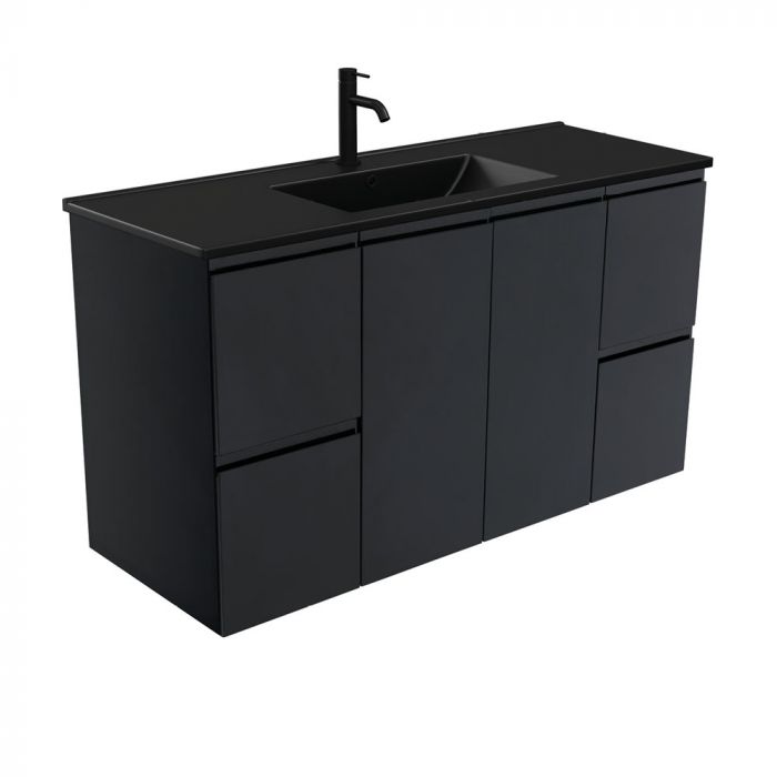 Fienza 1200mm Dolce Matte Black Top Fingerpull Wall Hung Vanity - Satin Black