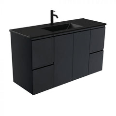 Fienza 1200mm Dolce Matte Black Top Fingerpull Wall Hung Vanity - Satin Black