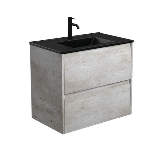 Fienza 750mm Dolce Matte Black Top Amato Double Draw Wall Hung Vanity - Industrial