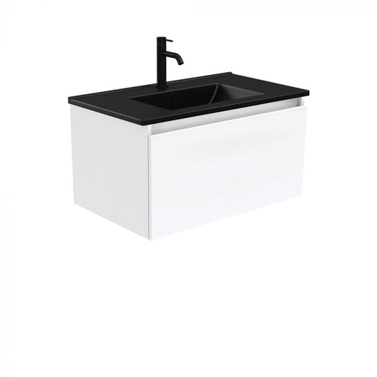 Fienza 750mm Dolce Matte Black Top Manu Wall Hung Vanity