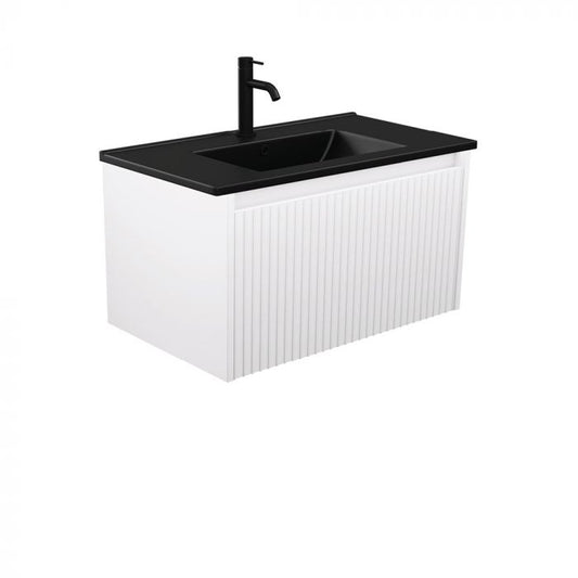 Fienza 750mm Dolce Matte Black Top Alina Satin White Wall Hung Vanity