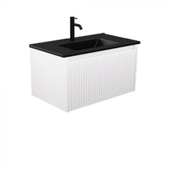 Fienza 750mm Dolce Matte Black Top Alina Satin White Wall Hung Vanity