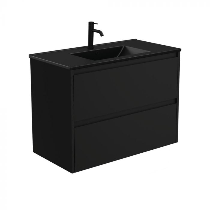 Fienza 900mm Dolce Matte Black Top Amato Wall Hung Vanity - Satin Black