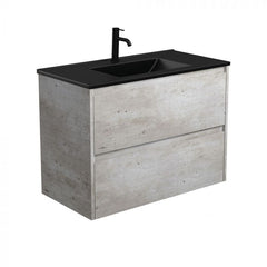 Fienza 900mm Dolce Matte Black Top Amato Wall Hung Vanity - Industrial