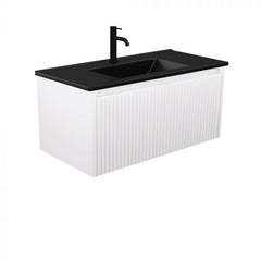 Fienza 900mm Dolce Matte Black Top Alina Wall Hung Vanity - Satin White