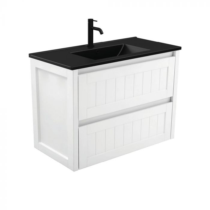 Fienza 900mm Dolce Matte Black Top Hampton Wall Hung Vanity