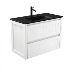 Fienza 900mm Dolce Matte Black Top Hampton Wall Hung Vanity