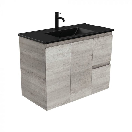 Fienza 900mm Dolce Matte Black Top Edge Wall Hung Vanity - Industrial