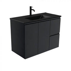 Fienza 900mm Dolce Matte Black Top Fingerpull Wall Hung Vanity - Satin Black