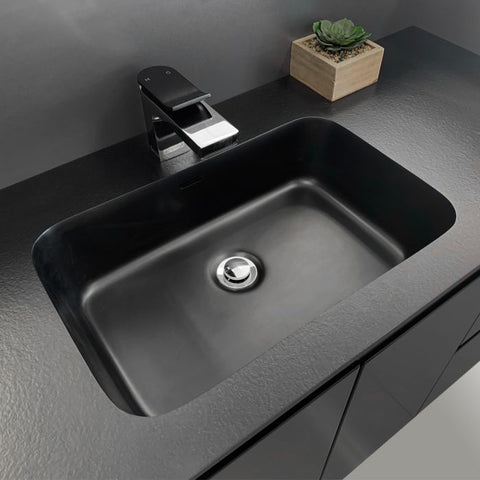Fienza 750mm Montana Amato Double Draw Wall Hung Vanity - Satin Black Side Panels