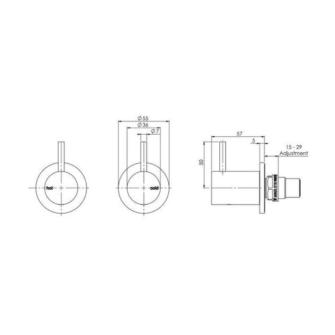 Phoenix Vivid Slimline Wall Top Assemblies Brushed Nickel Extended Spindles