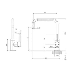 Phoenix Vivid Slimline 220mm Squareline SInk Mixer Matte Black