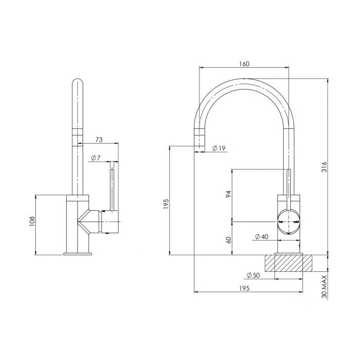 Phoenix Vivid Slimline 160mm Gooseneck Basin / Sink Mixer Matte Black