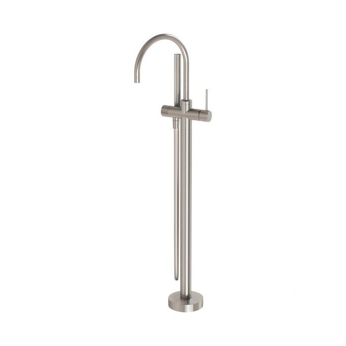 Phoenix Vivid Slimline Floor Mounted Bath Mixer w/ Hand Shower Brushed Nickel