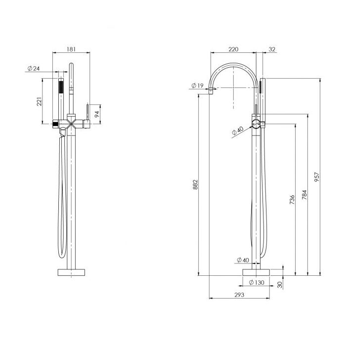 Phoenix Vivid Slimline Floor Mounted Bath Mixer w/ Hand Shower Chrome