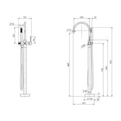 Phoenix Vivid Slimline Floor Mounted Bath Mixer w/ Hand Shower Brushed Nickel