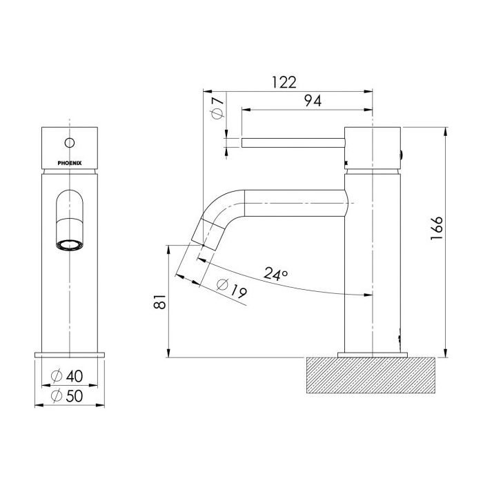 Phoenix Vivid Slimline Curved Basin Mixer Brushed Nickel