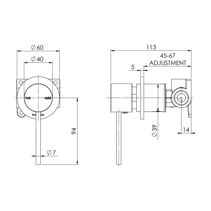 Phoenix Vivid Slimline Shower / Bath Mixer 60mm Back Plate Matte Black
