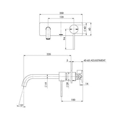 Phoenix Vivid Slimline 230mm Bath Curved Wall Mixer Set Brushed Gold